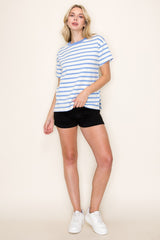 Blue Striped Terry Short Sleeve Top