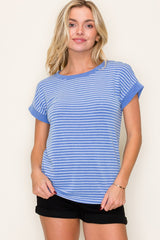 Blue Striped Terry Short Sleeve Top