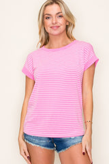 Pink Striped Terry Short Sleeve Top