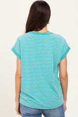 Green Striped Terry Short Sleeve Top