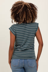Olive Striped Terry Maternity Short Sleeve Top