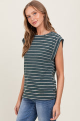 Olive Striped Terry Short Sleeve Top