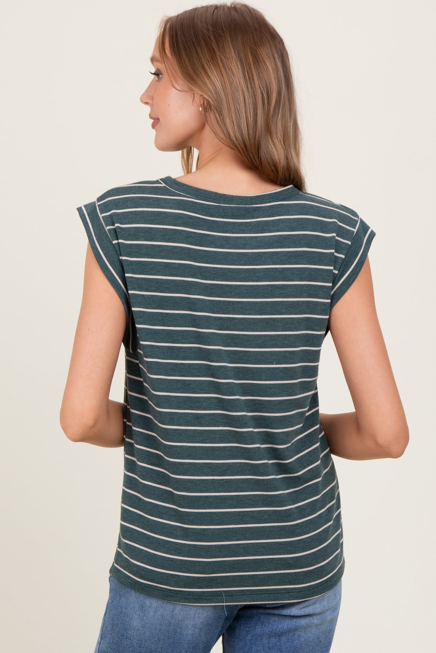 Olive Striped Terry Short Sleeve Top