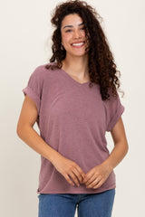 Mauve Terry V-Neck Maternity Short Sleeve Top