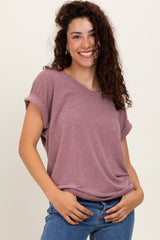 Mauve Terry V-Neck Short Sleeve Top