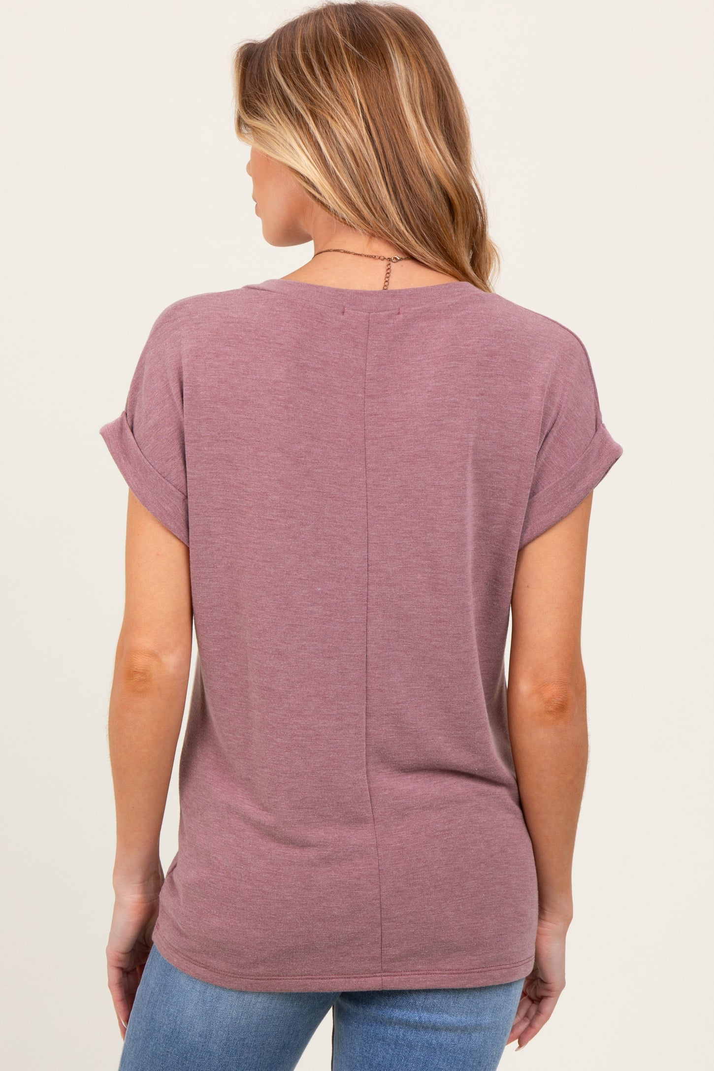 Mauve Terry V-Neck Maternity Short Sleeve Top