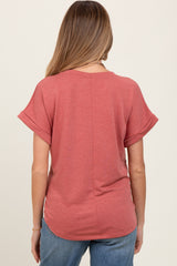 Light Coral Rolled Cuff Short Sleeve Maternity Top