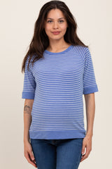 Blue Terry Striped Raglan Sleeve Maternity Top