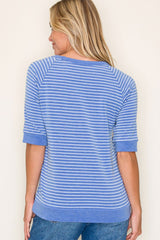 Blue Terry Striped Raglan Sleeve Top