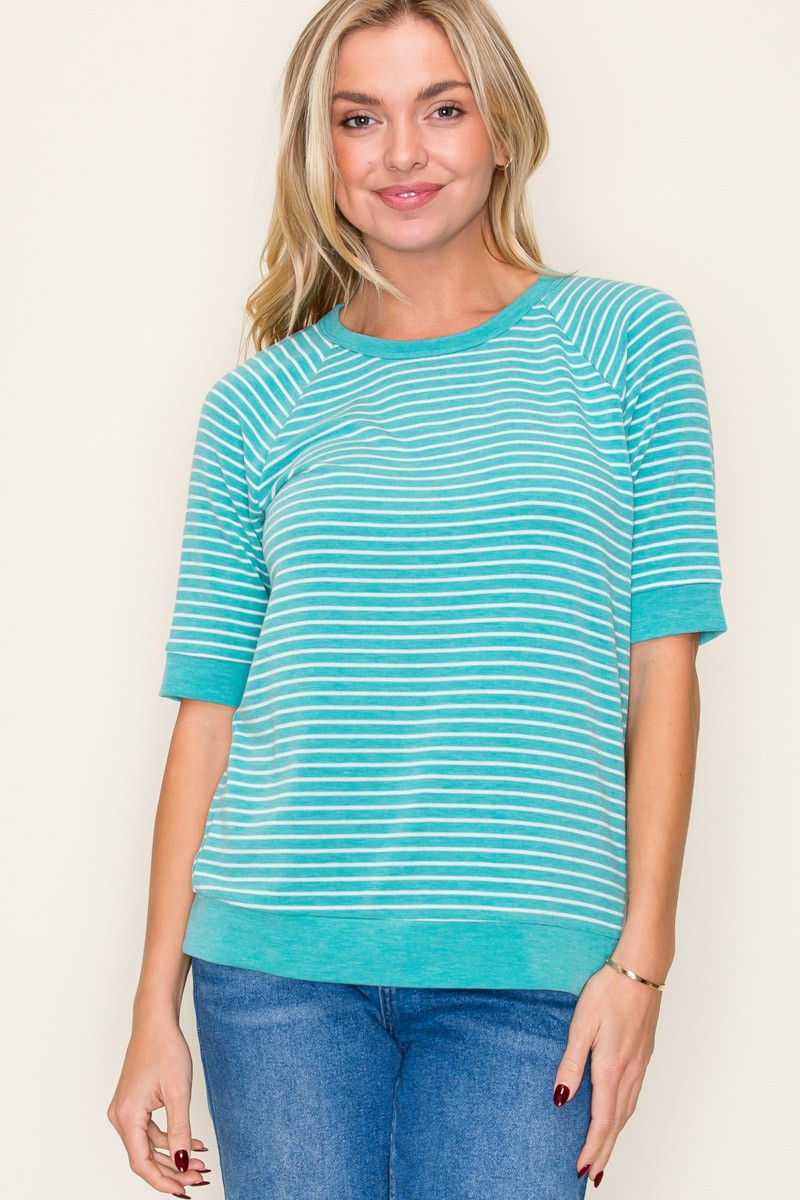 Jade Terry Striped Raglan Sleeve Top