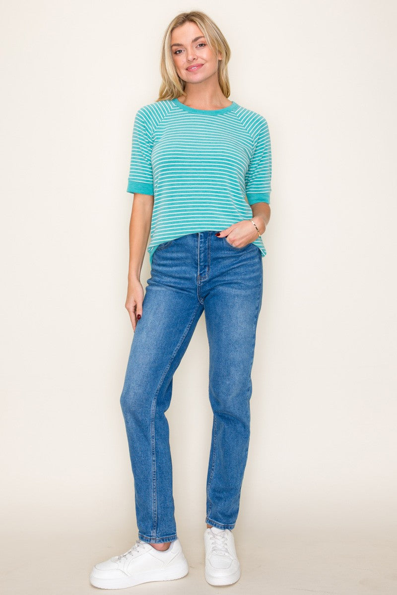 Jade Terry Striped Raglan Sleeve Top