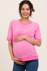 Pink Terry Striped Raglan Sleeve Maternity Top