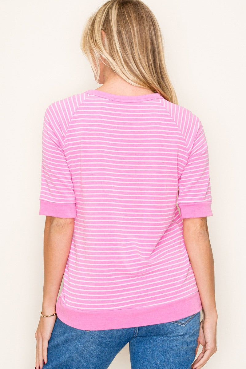 Pink Terry Striped Raglan Sleeve Top