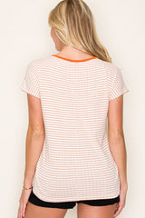Orange Striped Knit Short Sleeve Top