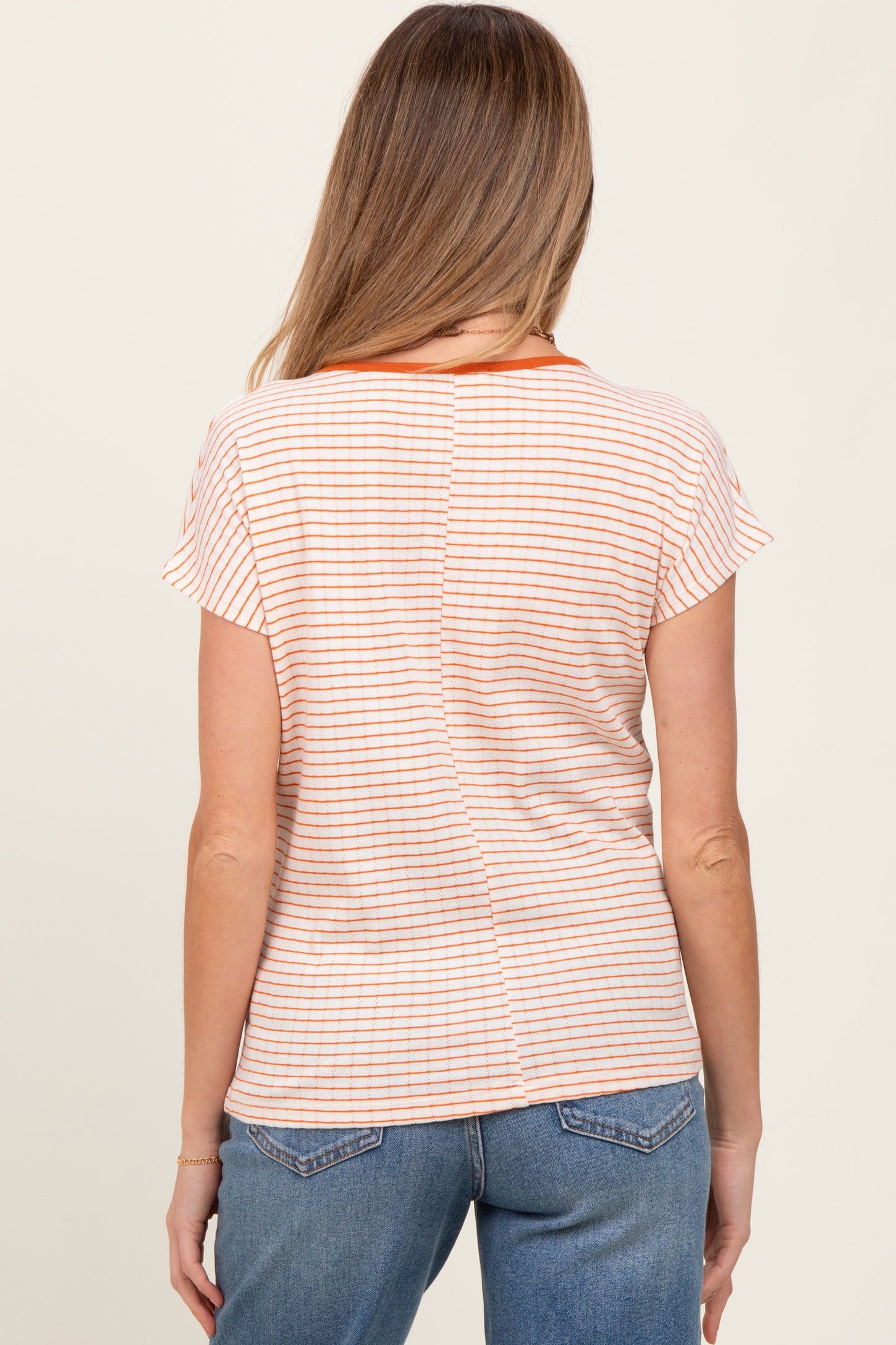 Orange Striped Knit Maternity Short Sleeve Top