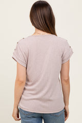 Taupe Button Shoulder Detail Maternity Short Sleeve Top