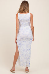 Ivory Floral Ruched Side Slit Maternity Midi Dress