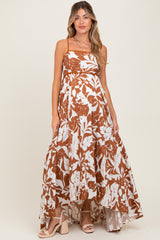 Mocha Vintage Floral Smocked Top Sleeveless Maternity Maxi Dress