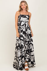 Black/ White Vintage Floral Smocked Top Sleeveless Maxi Dress