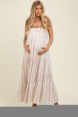 Mocha/White Ditzy Floral Sleeveless Tiered Maternity Maxi Dress