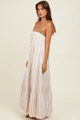 Mocha/White Ditzy Floral Sleeveless Tiered Maxi Dress