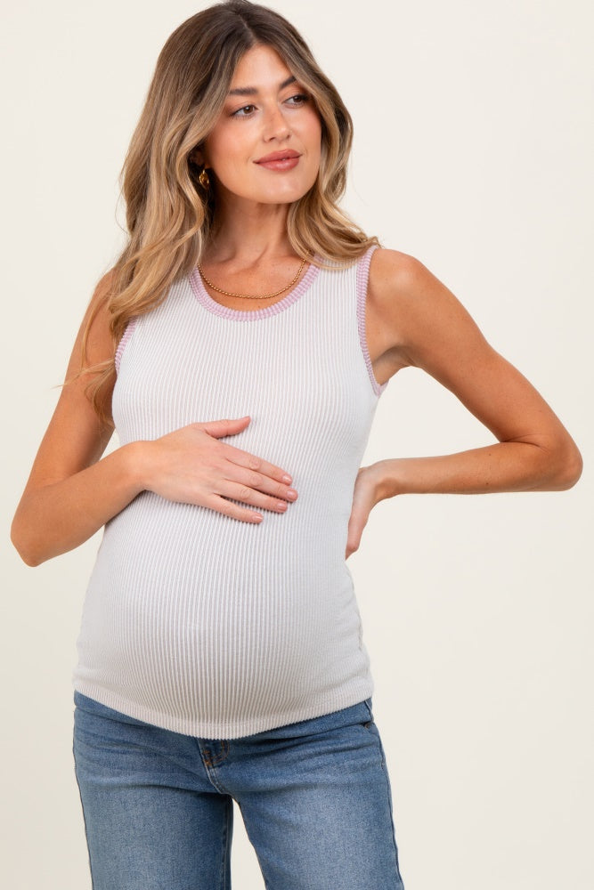 Ivory Solid Ribbed Maternity Tank Top