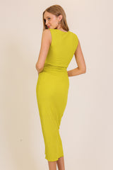 Lime Textured Shoulder Detail Midi Dress