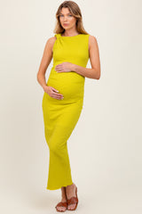 Lime Textured Shoulder Detail Maternity Midi Dress