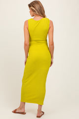 Lime Textured Shoulder Detail Maternity Midi Dress