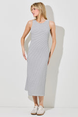 Navy Striped Dot Midi Dress