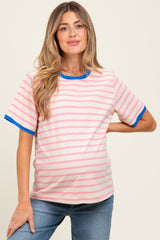 Pink Striped Contrast Trim Short Sleeve Maternity Tee
