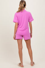 Mauve Short Sleeve Button Down Shirt Shorts Maternity Set