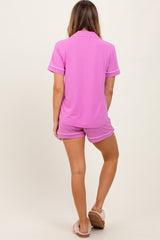 Mauve Short Sleeve Button Down Shirt Shorts Set