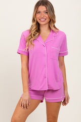 Mauve Short Sleeve Button Down Shirt Shorts Set