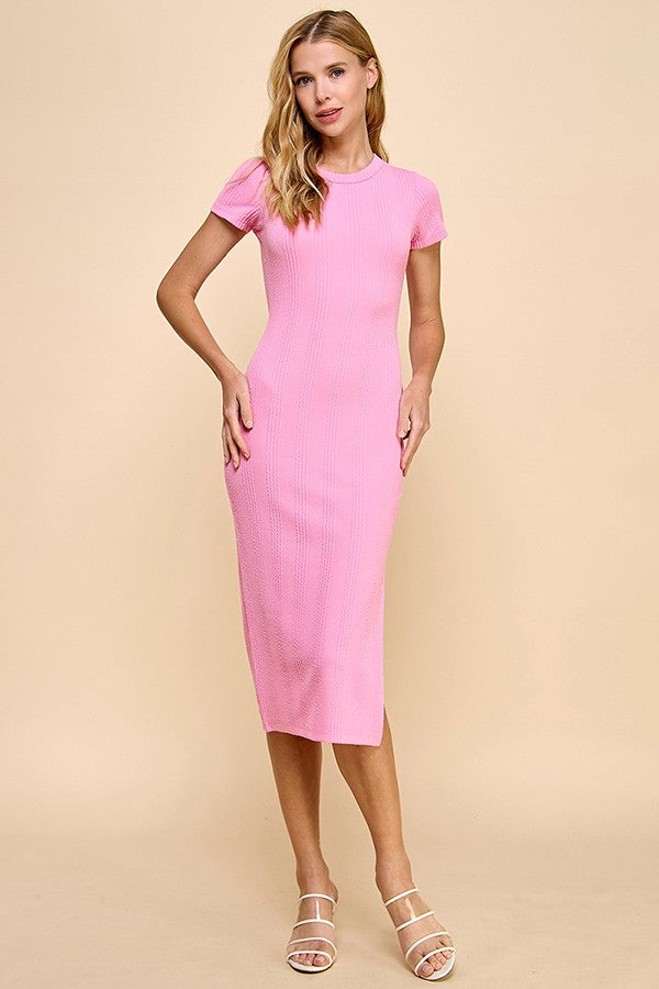 Pink Crew Neck Bubble Knit Ribbed Maternity Midi Dress – PinkBlush
