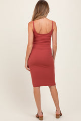 Rust Double Layer Heavy Ribbed Sleeveless Maternity Dress