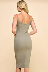 Light Olive Double Layer Heavy Ribbed Sleeveless Dress