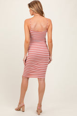 Mauve Striped Sleeveless Double Layered Maternity Midi Dress