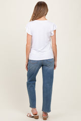 White Basic Short Flutter Sleeve Maternity Tee
