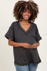 Charcoal Ribbed Raw Hem Maternity Short Sleeve Top