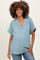 Blue Ribbed Raw Hem Maternity Short Sleeve Top