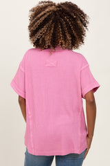 Pink Ribbed Raw Hem Maternity Short Sleeve Top