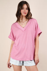 Pink Ribbed Raw Hem Maternity Short Sleeve Top