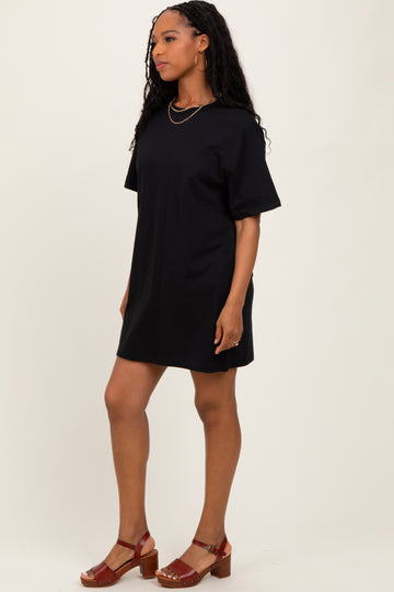 Black Crewneck Short Sleeve T-Shirt Dress