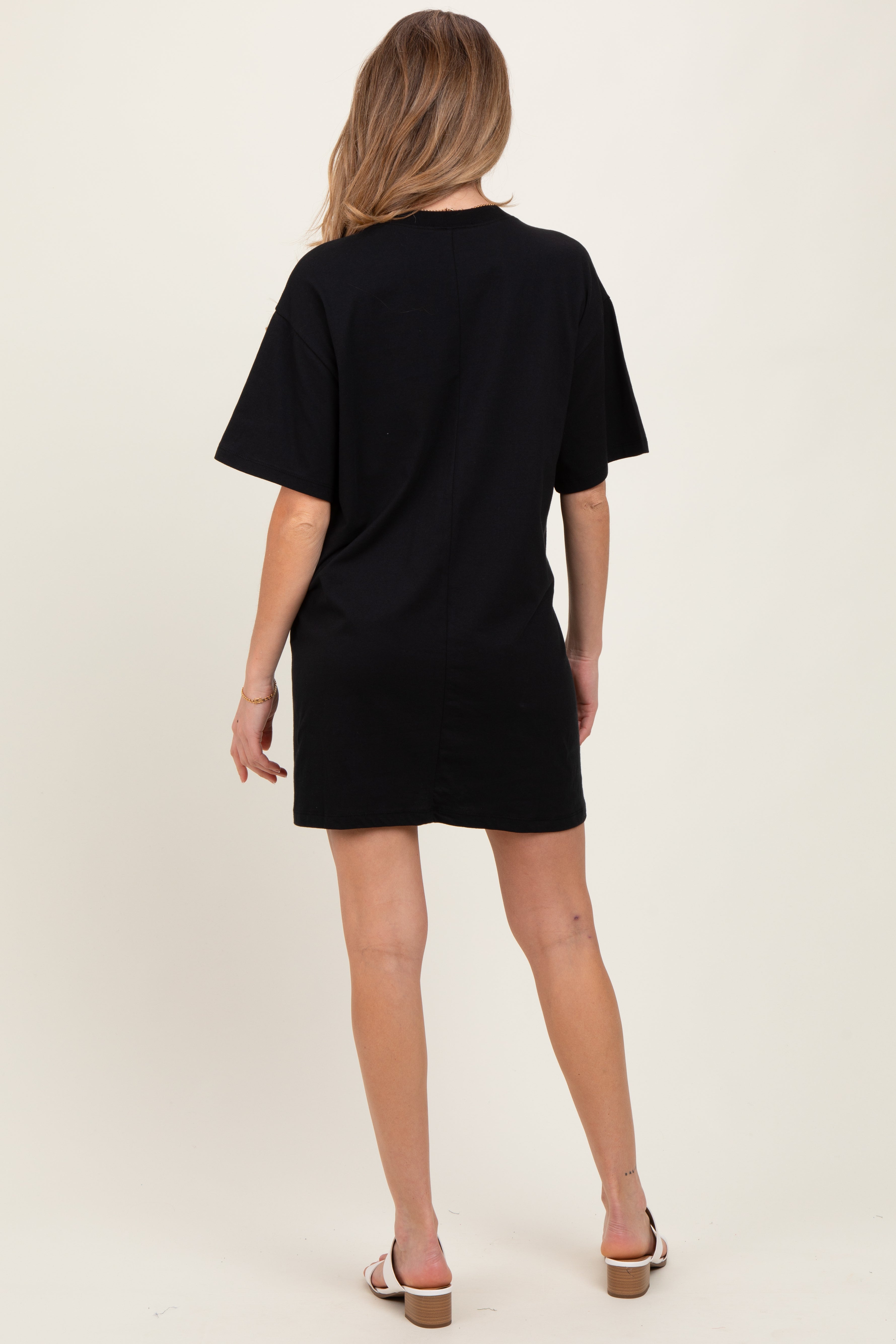 Black Crewneck Short Sleeve Maternity T-Shirt Dress – PinkBlush