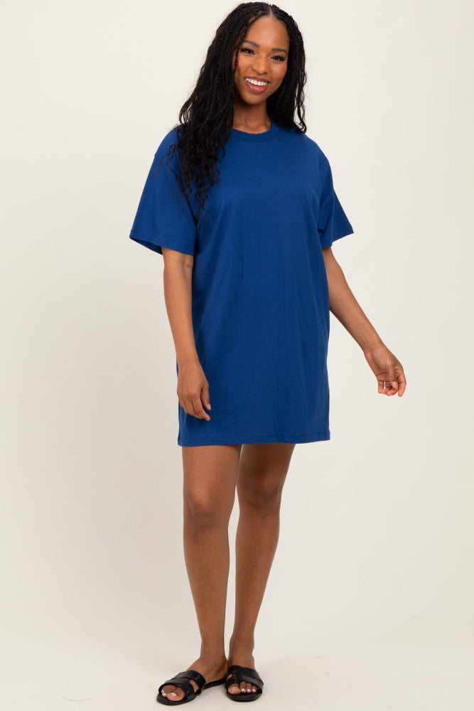 Light Navy Crewneck Short Sleeve T-Shirt Dress