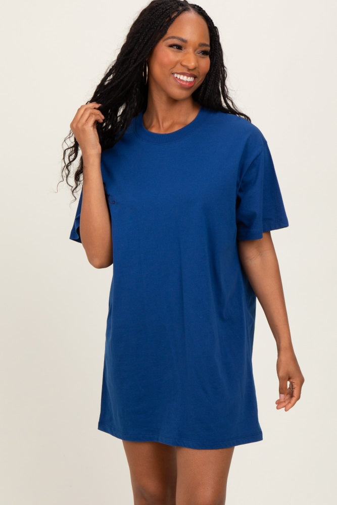Light Navy Crewneck Short Sleeve T-Shirt Dress