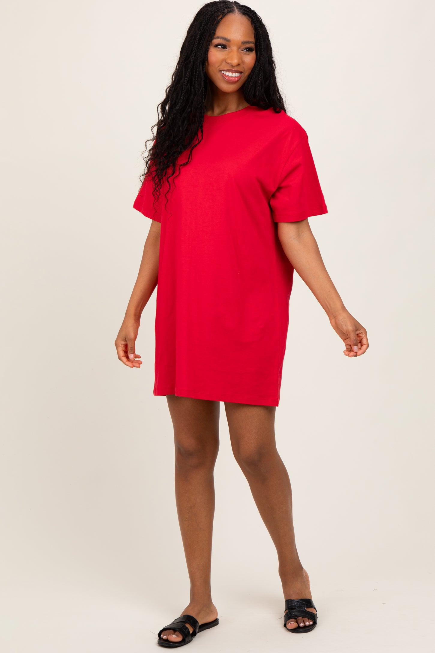 Red Crewneck Short Sleeve T-Shirt Dress