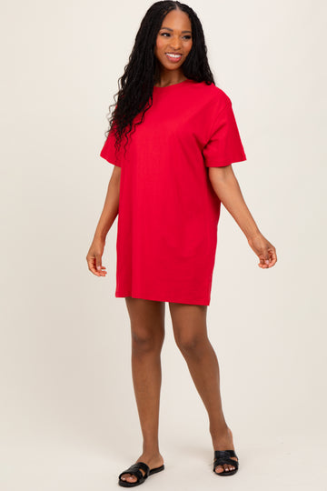 Red Crewneck Short Sleeve T-Shirt Dress