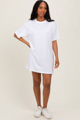 White Crewneck Short Sleeve Maternity T-Shirt Dress